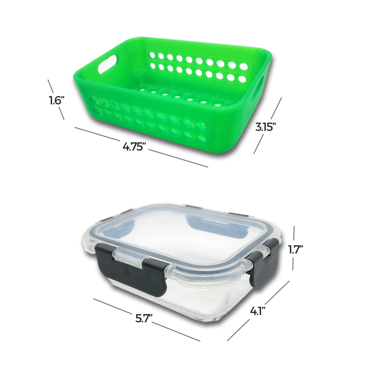 STRAINER RECTANGLE | Small Item Insert + Glass Container 12 oz. (3D PRINTED)