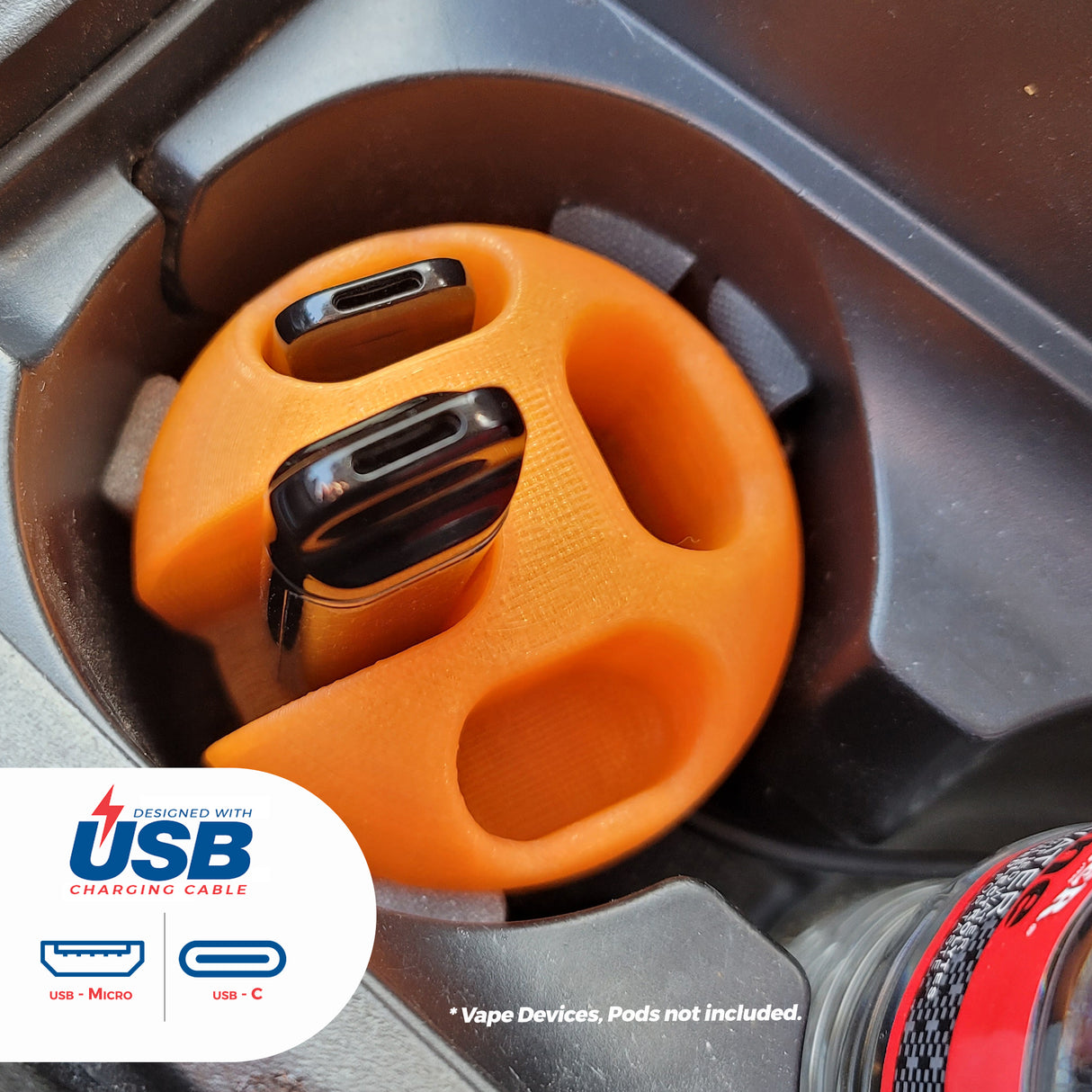 VAPE STAND- USB Powered Vape Cup Holder | Micro USB or USB C | Side Charging Port (3D PRINTED)